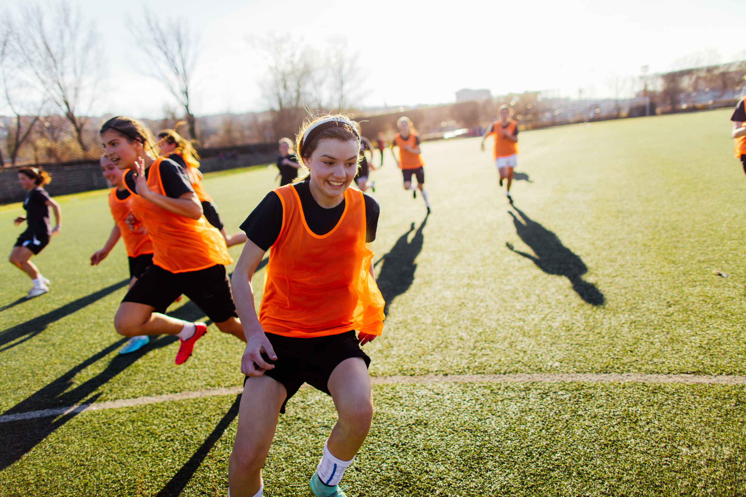 Girls playing soccer